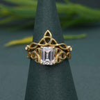 Celtic Knot Emerald Cut Certified Moissanite Diamond Bridal Set Ring - JBR Jeweler