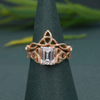 Celtic Knot Emerald Cut Certified CVD Diamond Bridal Set Ring - JBR Jeweler