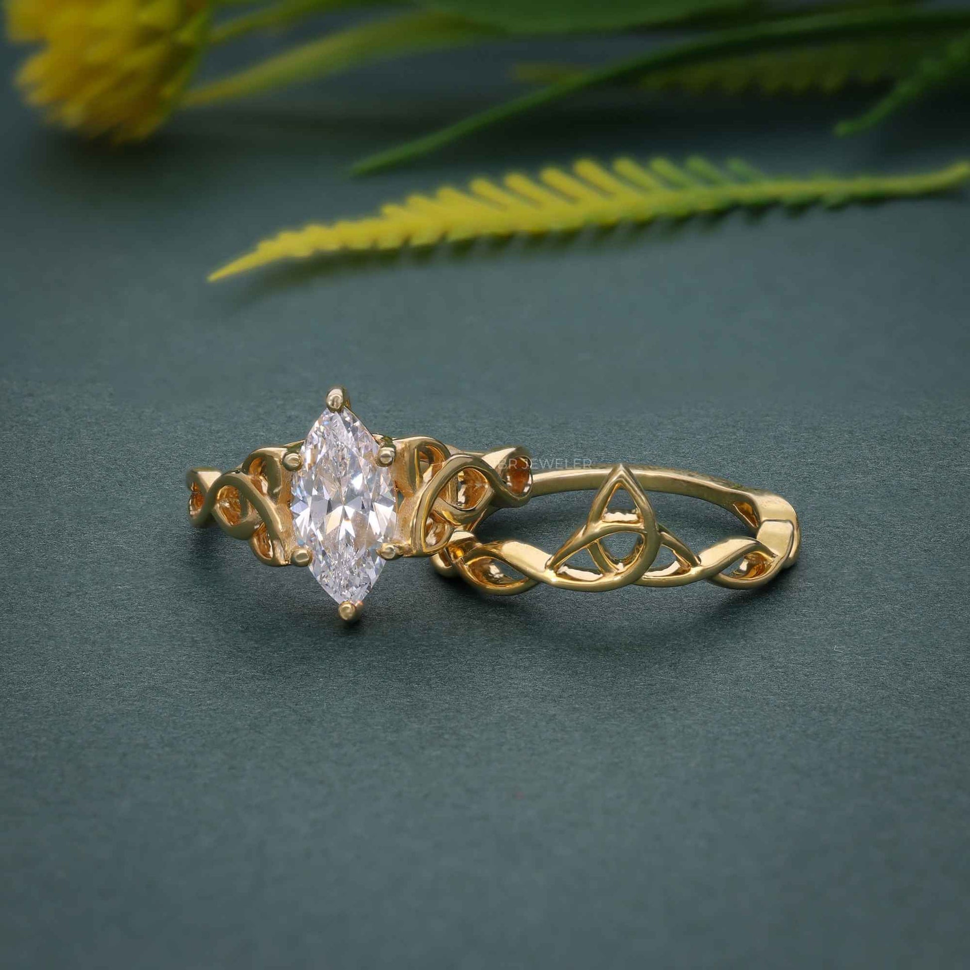 Bague de mariée avec diamants cultivés en laboratoire, nœud celtique, taille marquise