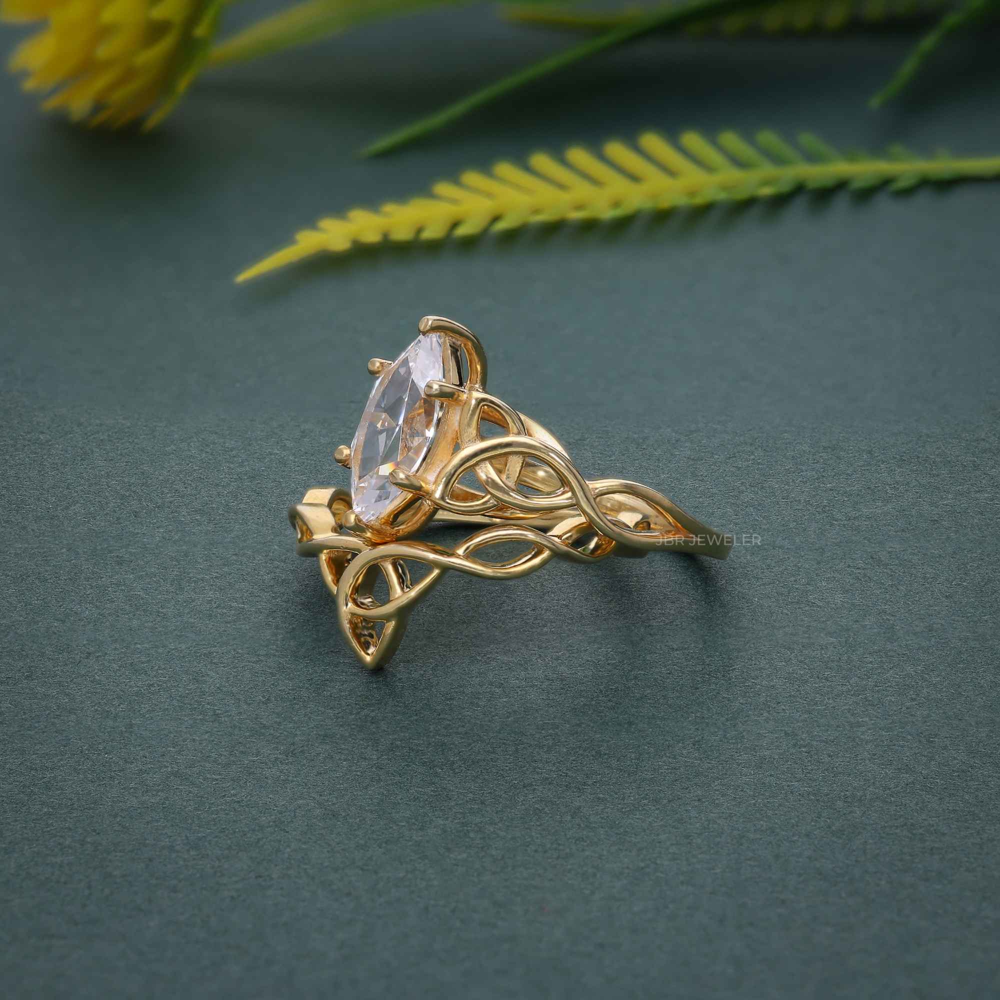 Celtic Knot Marquise Cut Lab Grown Diamond Bridal Set Ring - JBR Jeweler