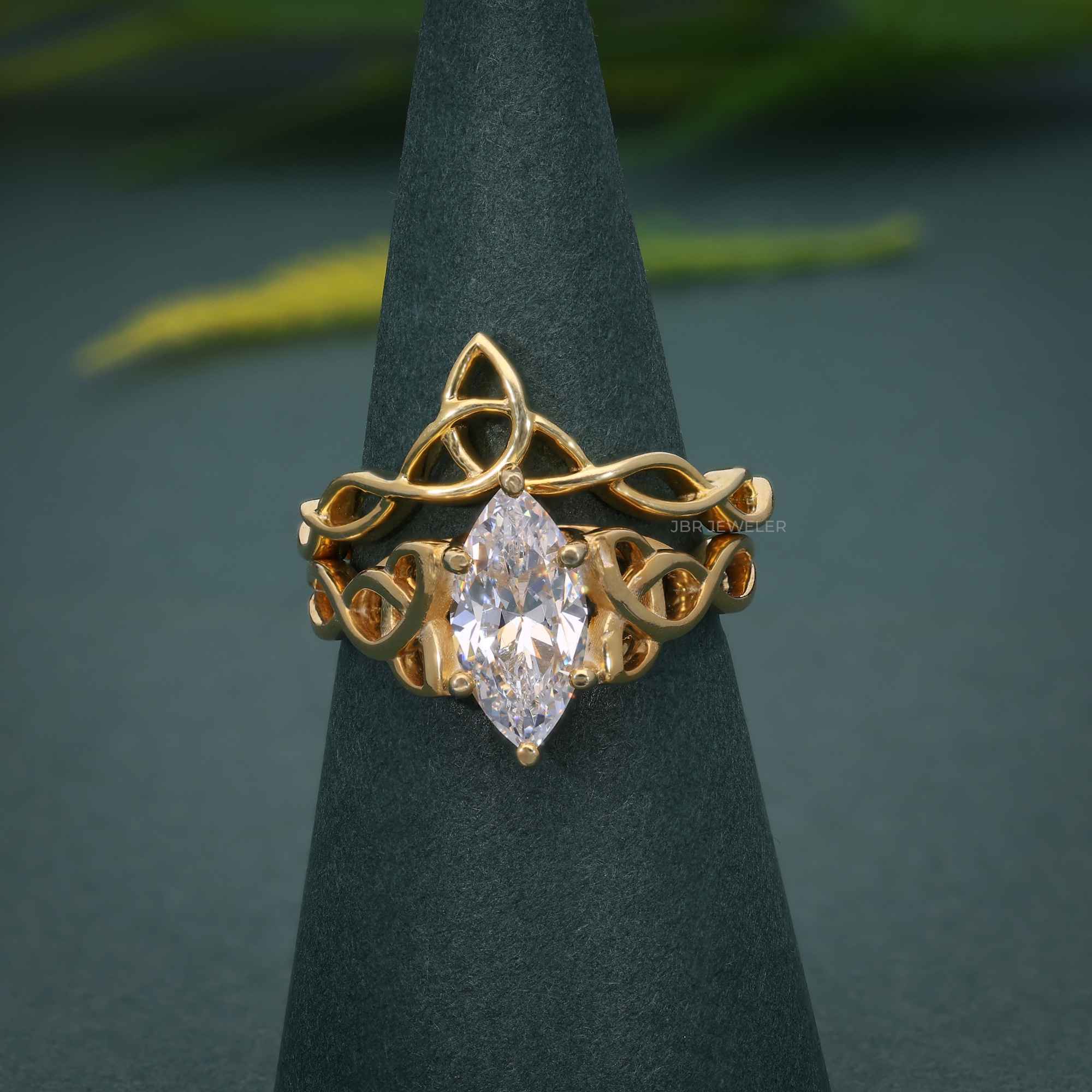 Celtic Knot Marquise Cut Moissanite Diamond Bridal Set Ring - JBR Jeweler