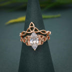 Celtic Knot Marquise Cut Moissanite Diamond Bridal Set Ring - JBR Jeweler