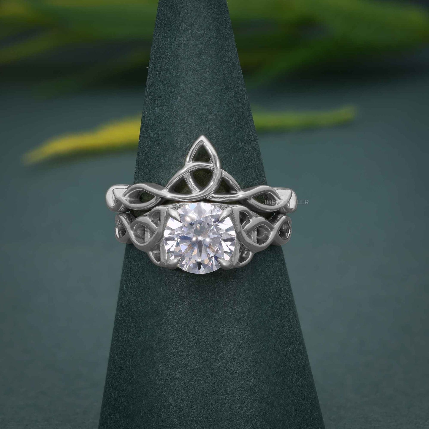 Celtic Knot Round Cut CVD Diamond Bridal Set Ring