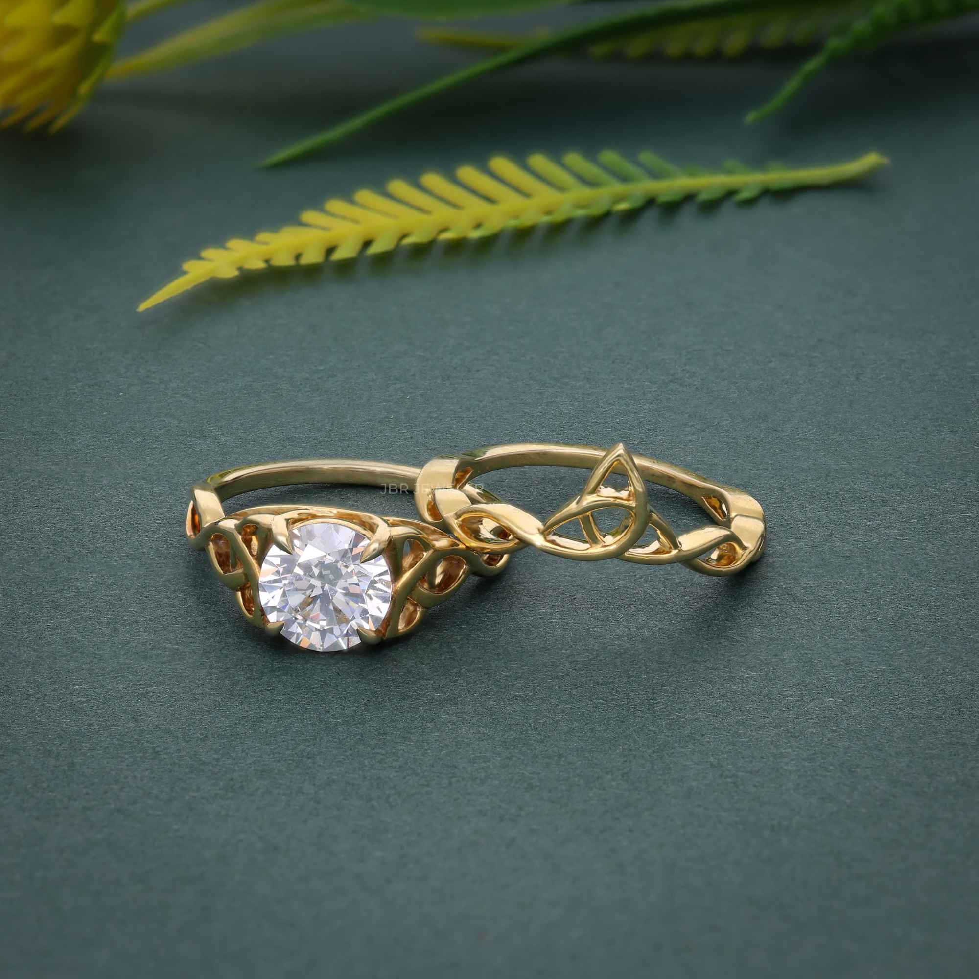 Celtic Knot Round Cut CVD Diamond Bridal Set Ring