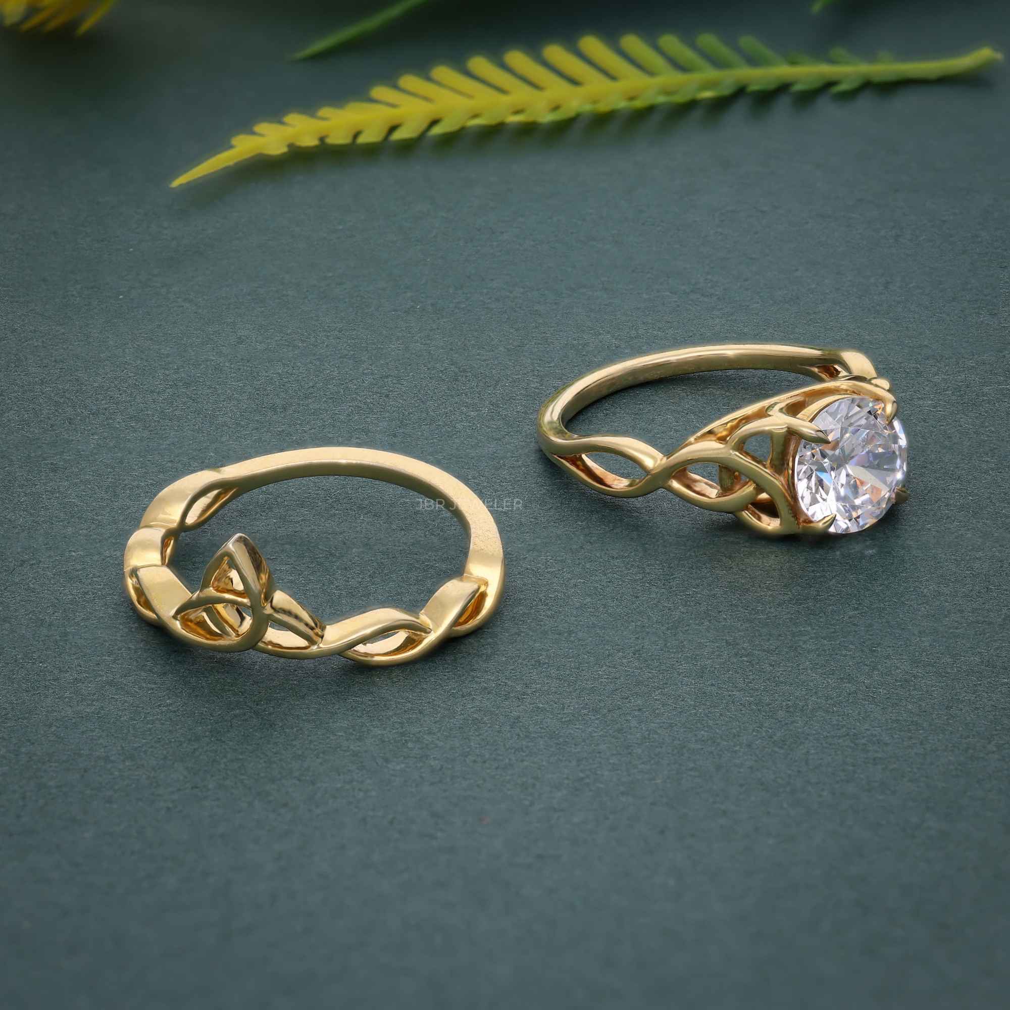 Celtic Knot Round Cut Moissanite Diamond Bridal Set Ring - JBR Jeweler