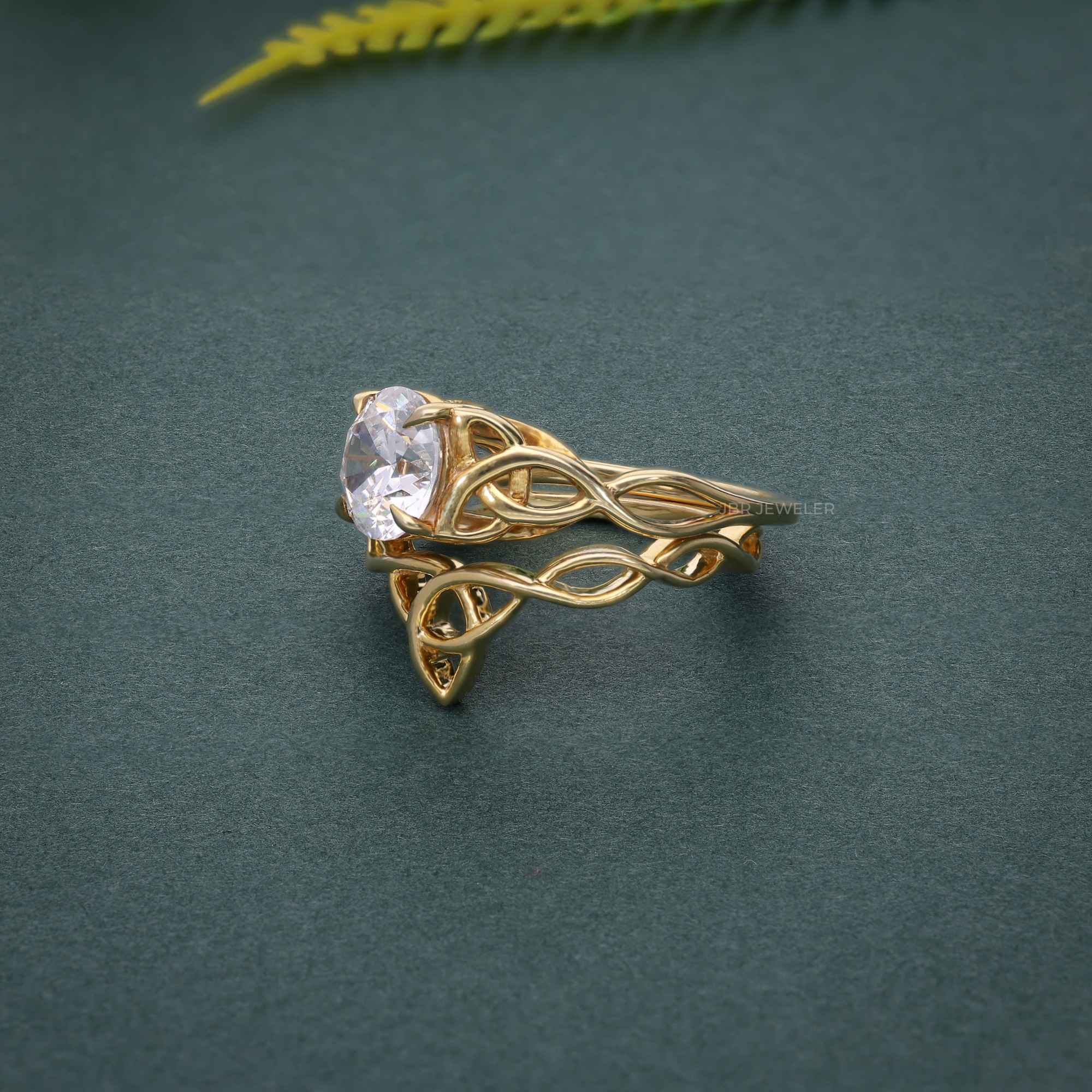Celtic Knot Round Cut CVD Diamond Bridal Set Ring - JBR Jeweler