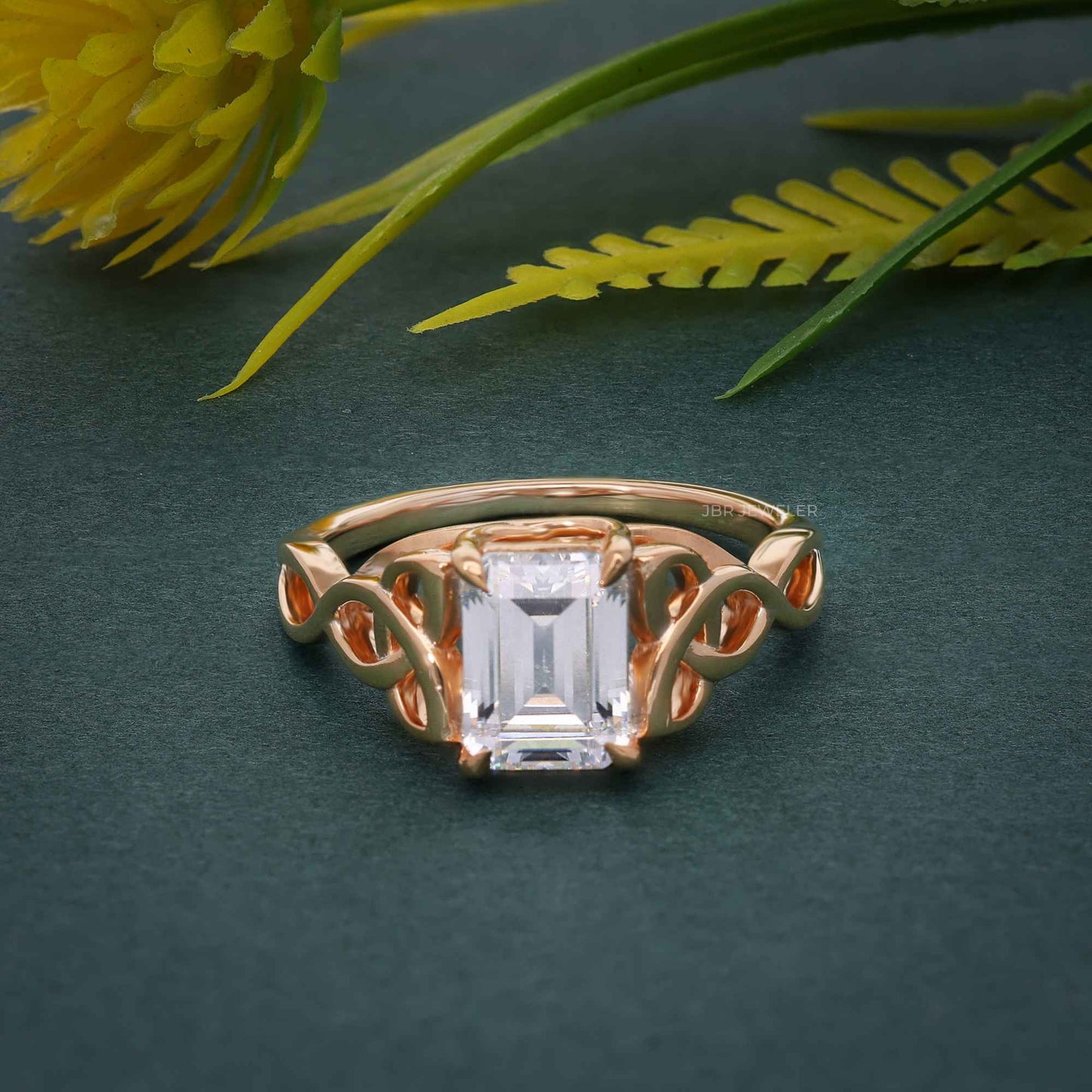 Entwined Celtic Emarald Lab Grown Diamond Engagement Ring