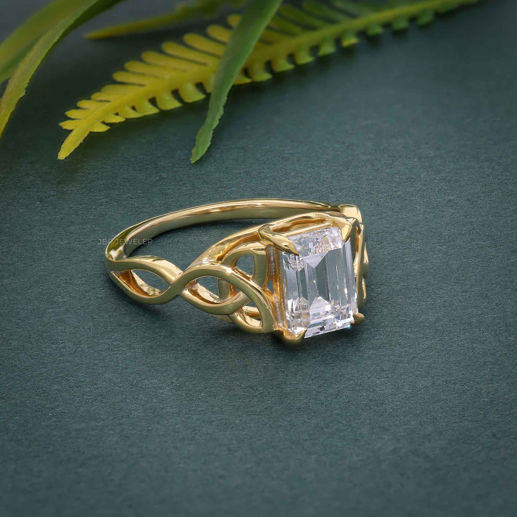 Entwined Celtic Emarald Lab Grown Diamond Engagement Ring - JBR Jeweler