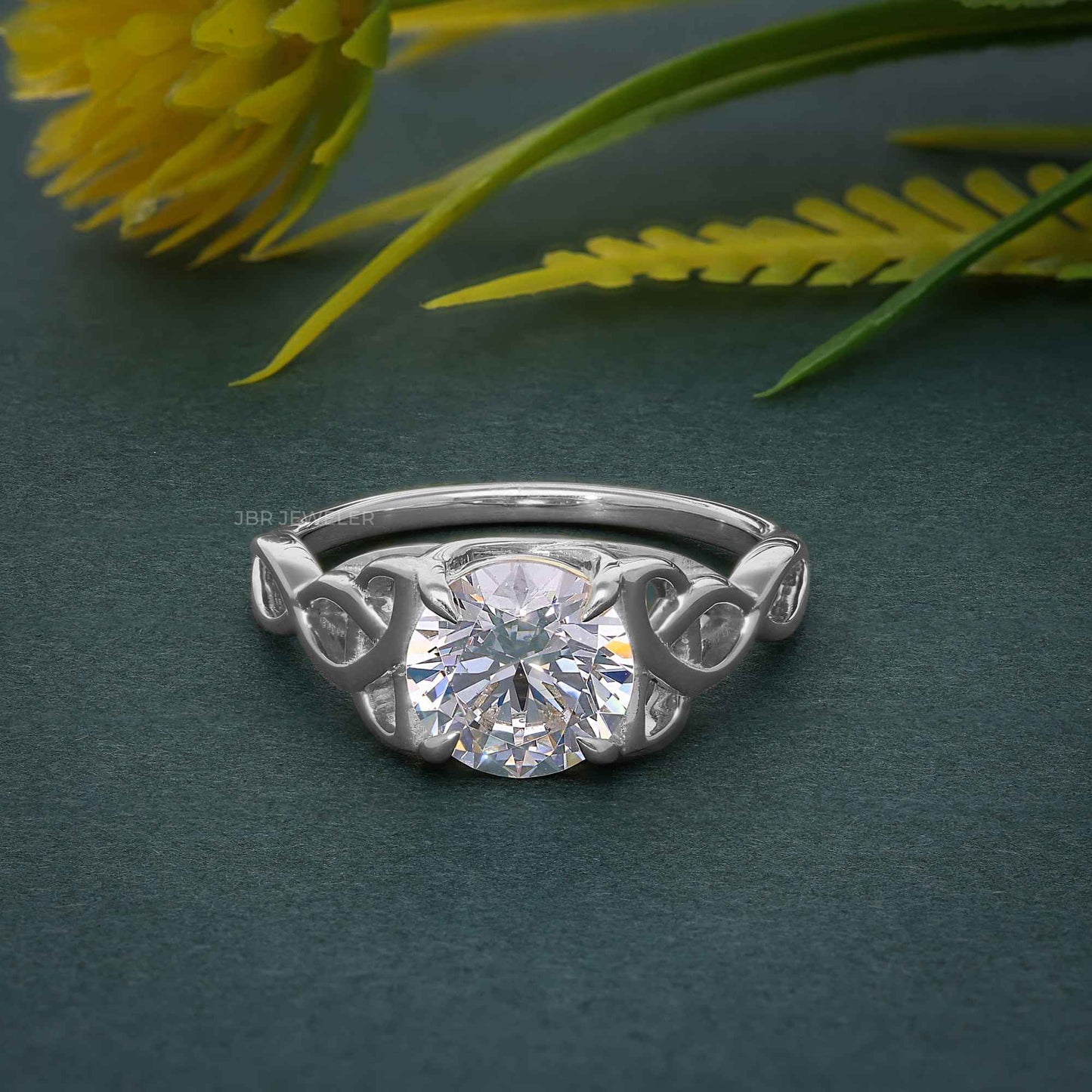 Celtic Round Brilliant Moissanite Diamond Engagement Ring