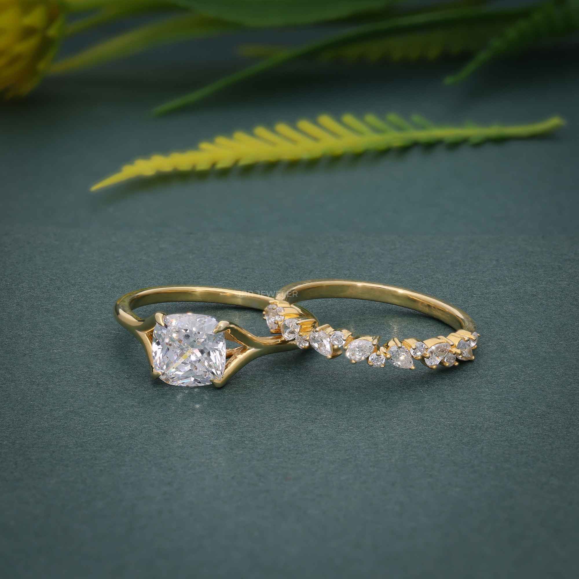 Classic Cushion Cut Lab Diamond Wedding Ring Bridal Sets