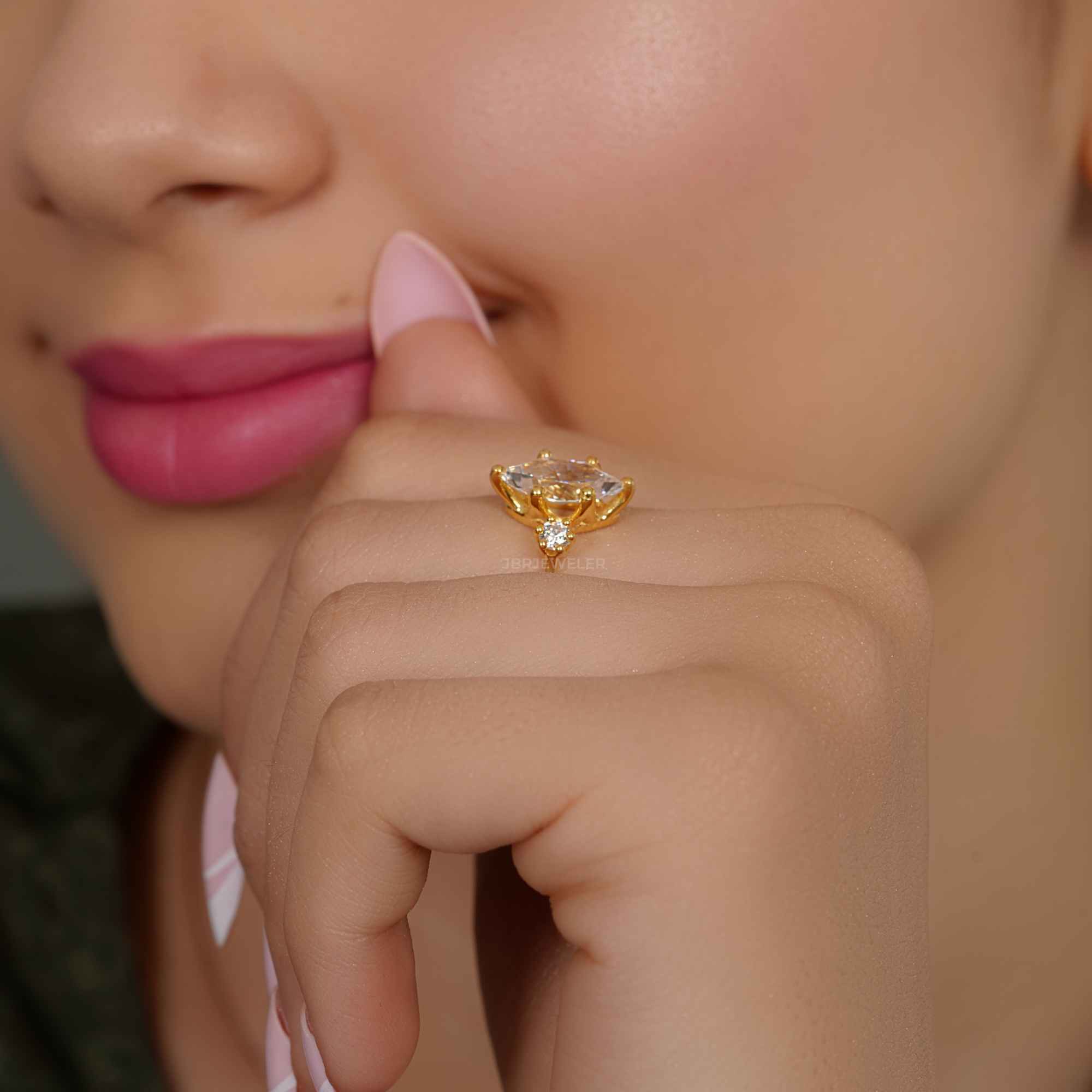 Classic Three Stone Marquise Cut Moissanite Engagement Ring - JBR Jeweler