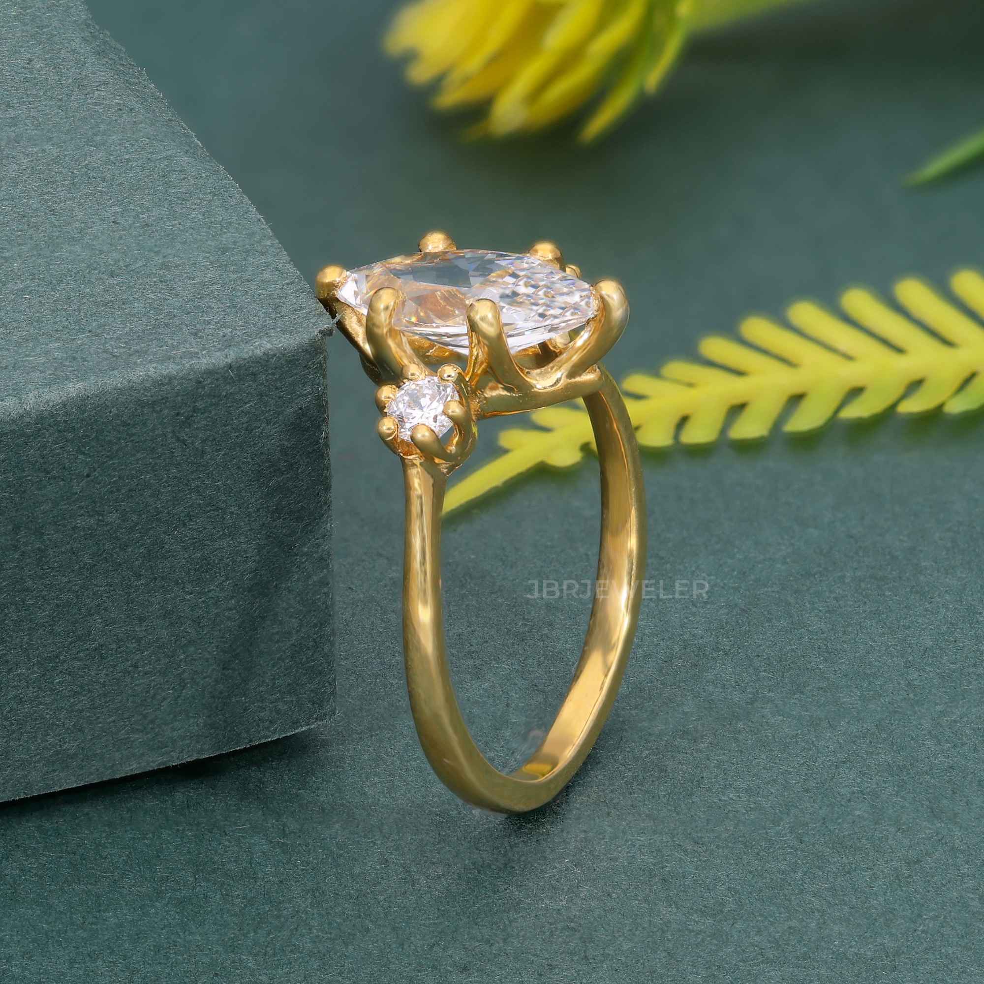 Classic Three Stone Marquise Cut Moissanite Engagement Ring - JBR Jeweler