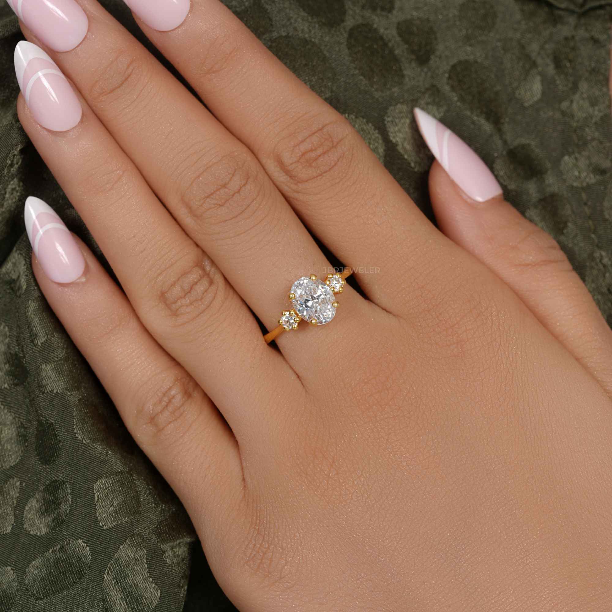 Classic Three Stone Oval Cut Moissanite Engagement Ring - JBR Jeweler