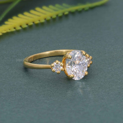 Classic Three Stone Oval Cut Lab Grown Engagement Ring