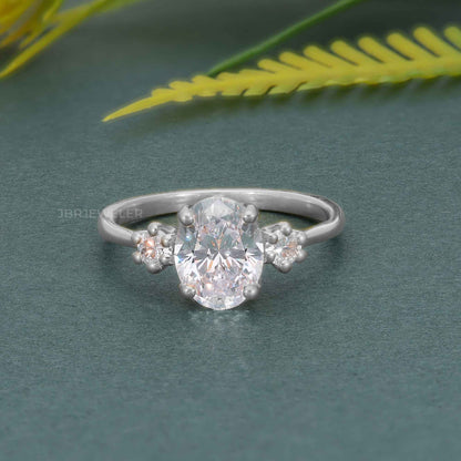 Classic Three Stone Oval Cut Lab Grown Engagement Ring