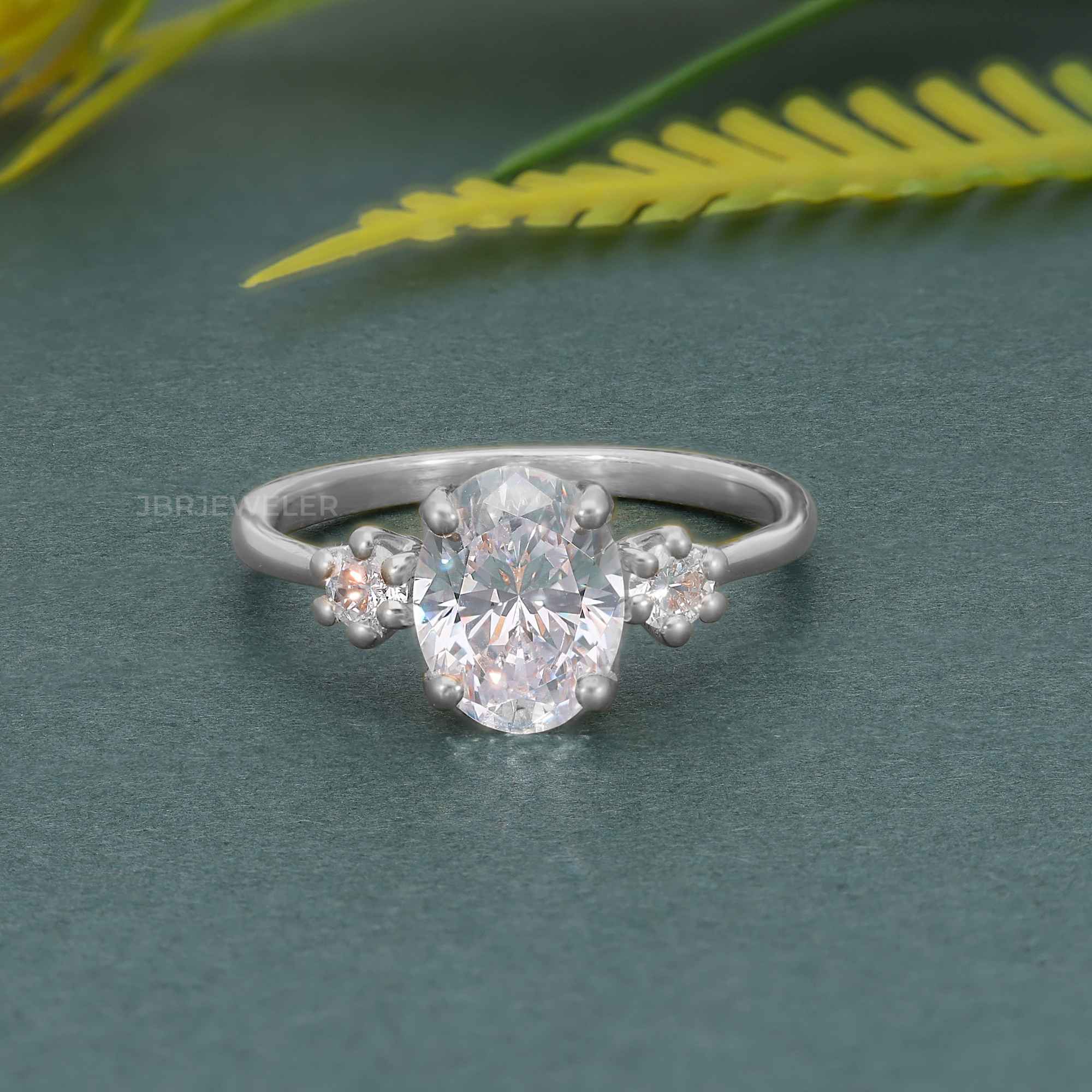 Classic Three Stone Oval Cut Moissanite Engagement Ring - JBR Jeweler