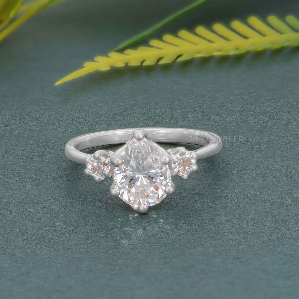 Classic Three Stone Pear Cut Lab Grown Engagement Ring - JBR Jeweler