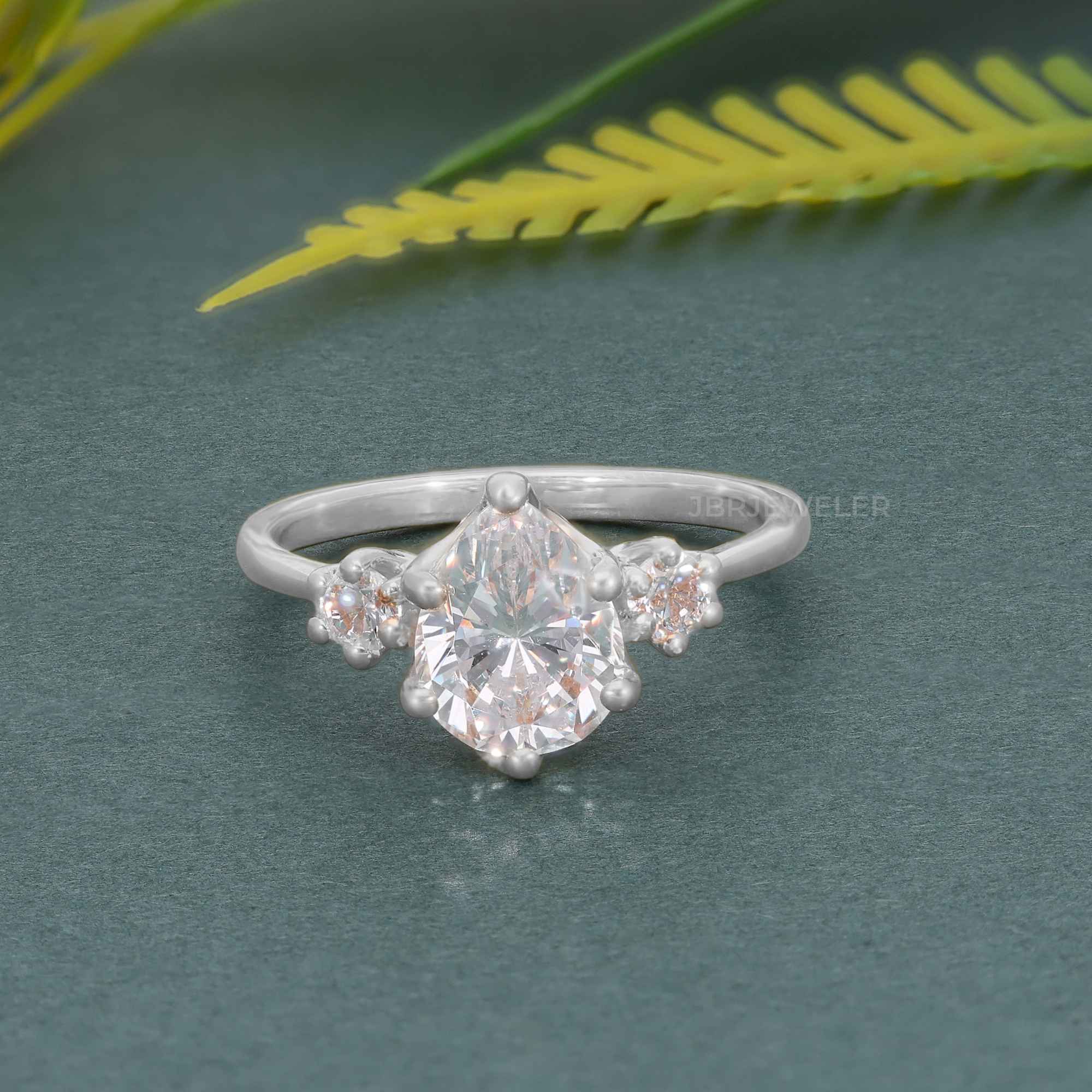 Classic Three Stone Pear Cut Moissanite Engagement Ring - JBR Jeweler