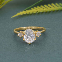 Classic Three Stone Pear Cut Lab Grown Engagement Ring