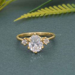 Classic Three Stone Pear Cut Moissanite Engagement Ring