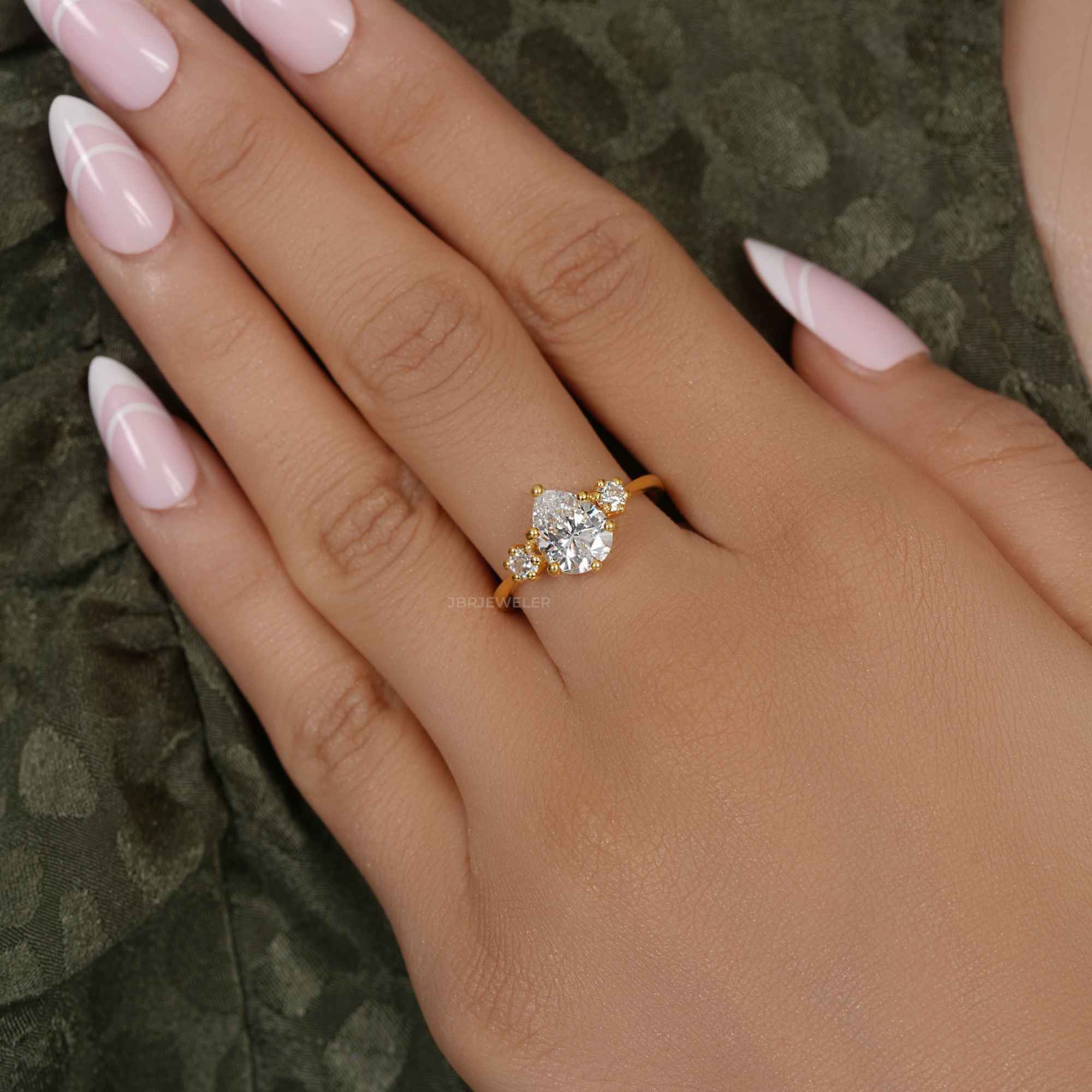 Classic Three Stone Pear Cut Lab Grown Engagement Ring - JBR Jeweler