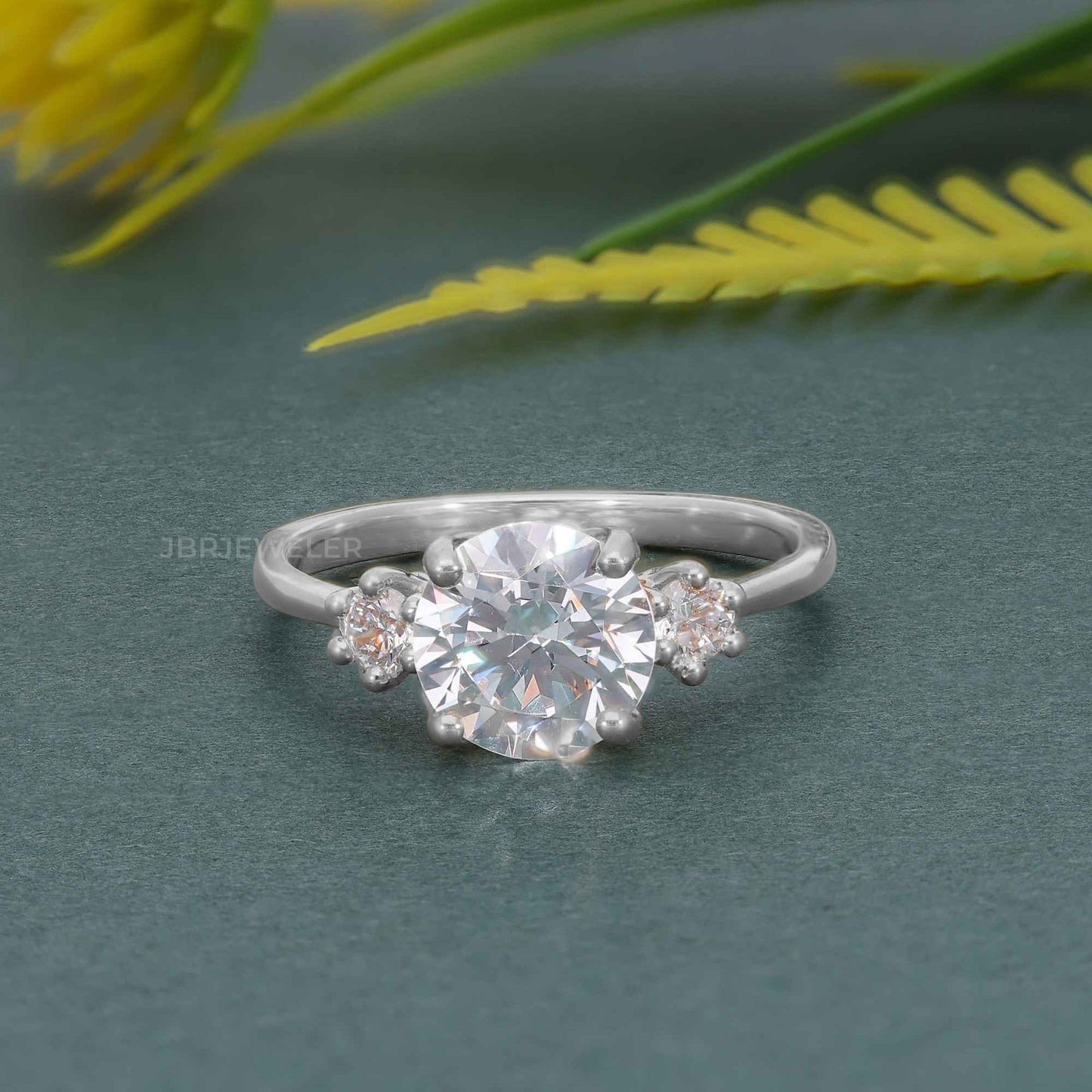 Classic Three Stone Round Cut Moissanite Engagement Ring