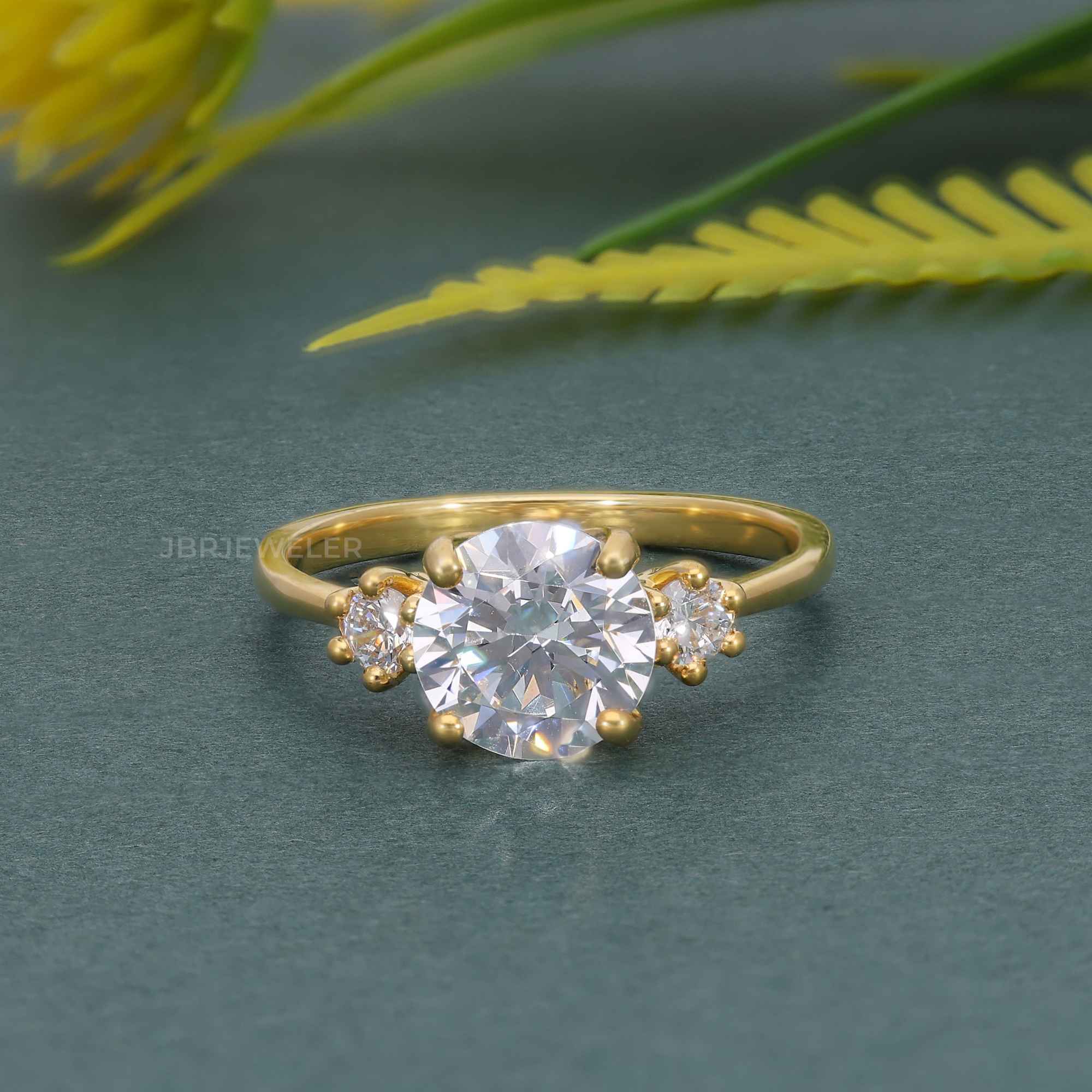Classic Three Stone Round Cut Moissanite Engagement Ring - JBR Jeweler