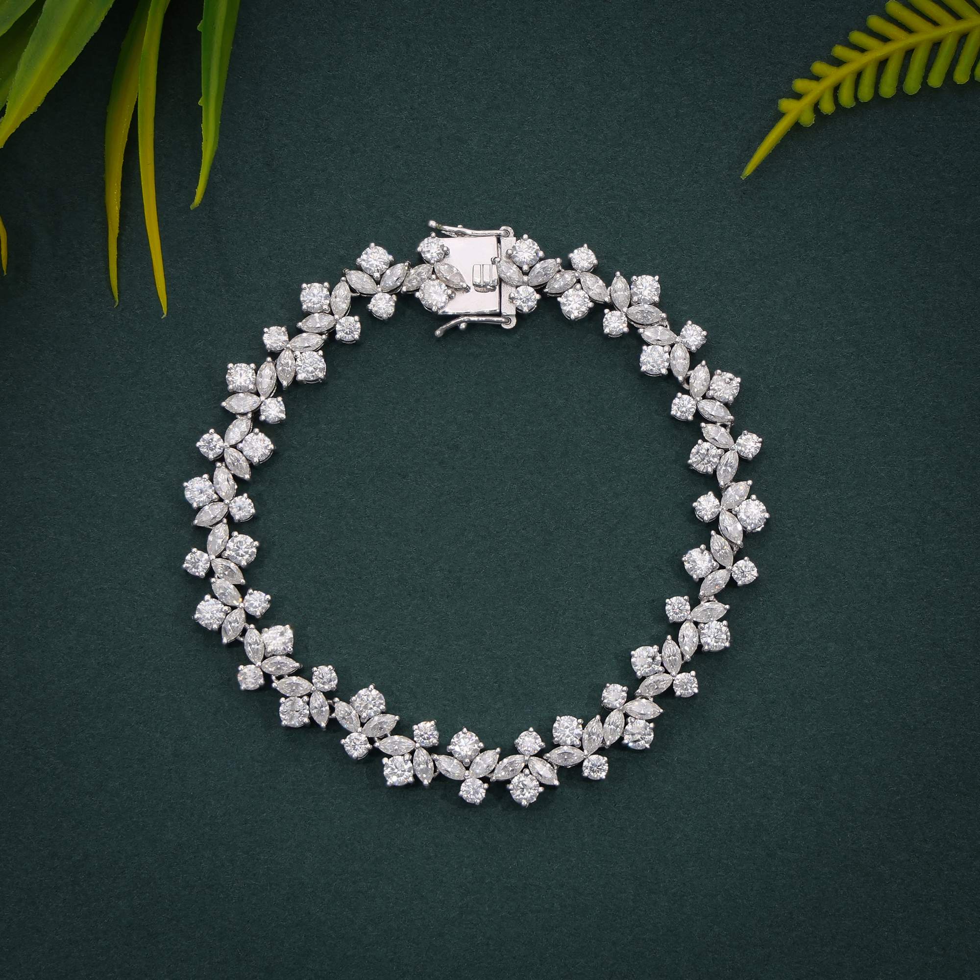 Cluster Marquise & Round Diamonds A Floral 14k Gold Bracelet - JBR Jeweler