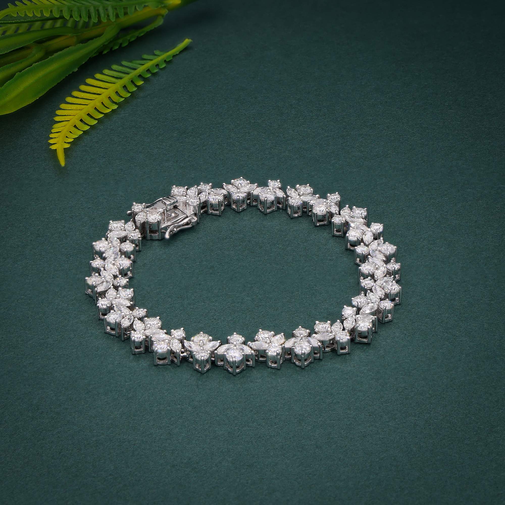 Cluster Marquise & Round Diamonds A Floral 14k Gold Bracelet - JBR Jeweler