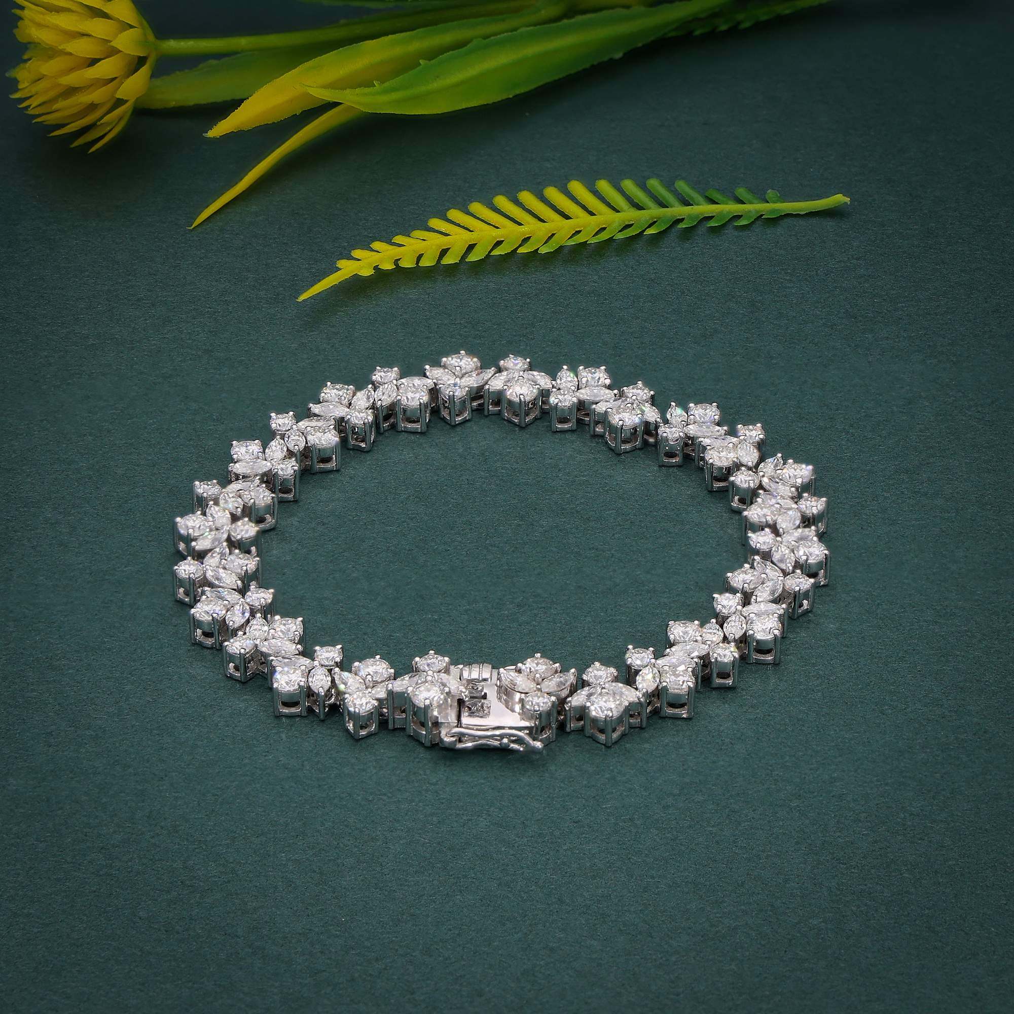 Cluster Marquise & Round Diamonds A Floral 14k Gold Bracelet - JBR Jeweler