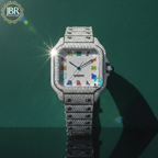 Colorful Roman Numeric Moissanite Iced Out Bust Down Watch For Mens - JBR Jeweler