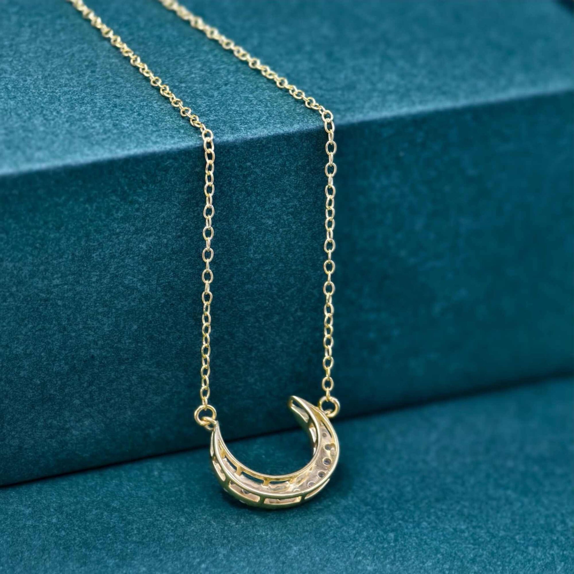 Crescent Moon Diamond 14k Gold Diamond Moon Charm luna necklace for women