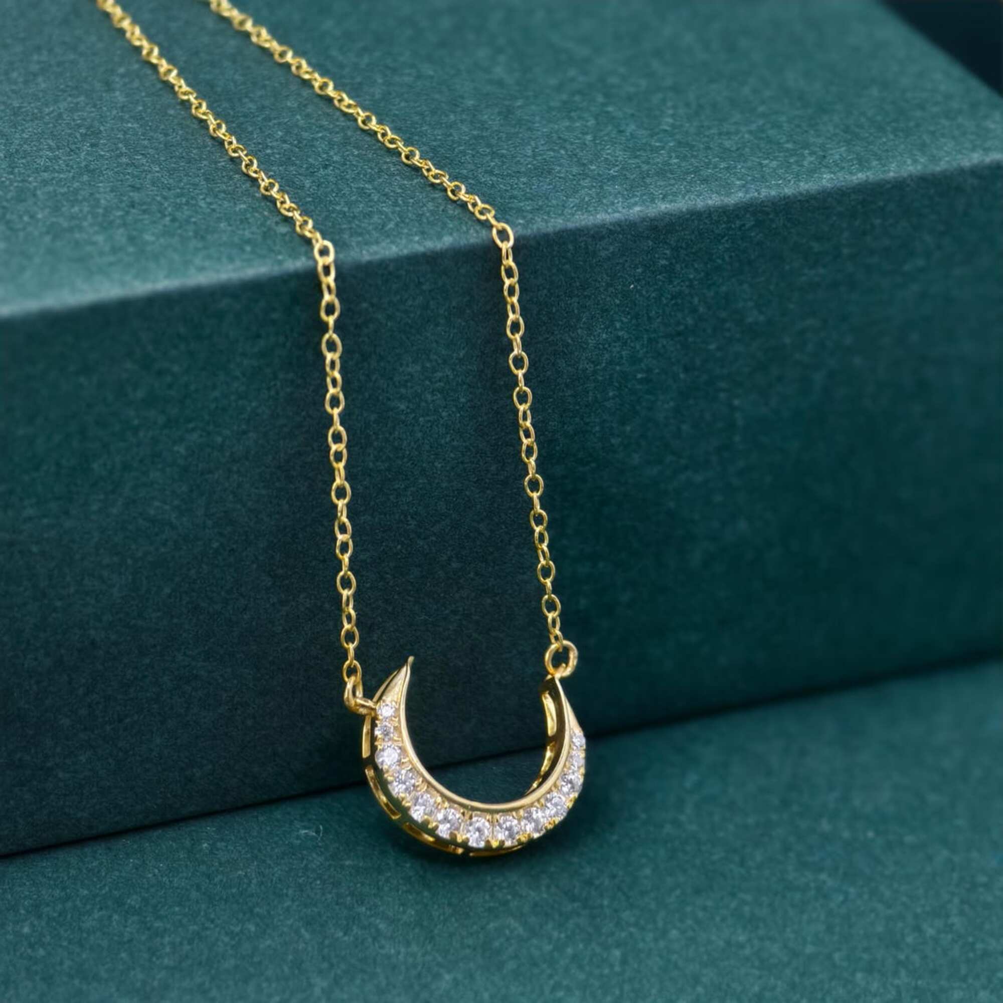 Crescent Moon Diamond 14k Gold Diamond Moon Charm luna necklace for women - JBR Jeweler