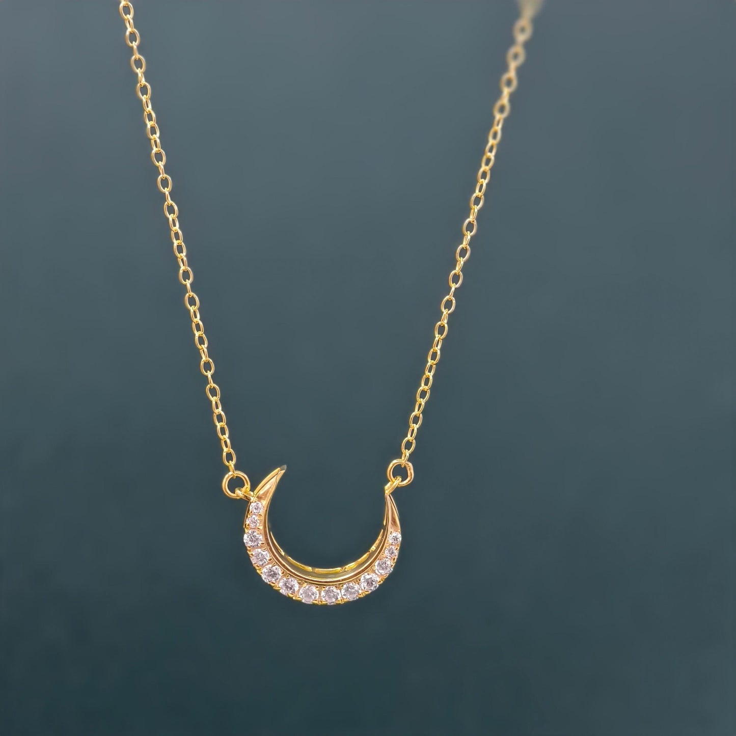 Crescent Moon Diamond 14k Gold Diamond Moon Charm luna necklace for women