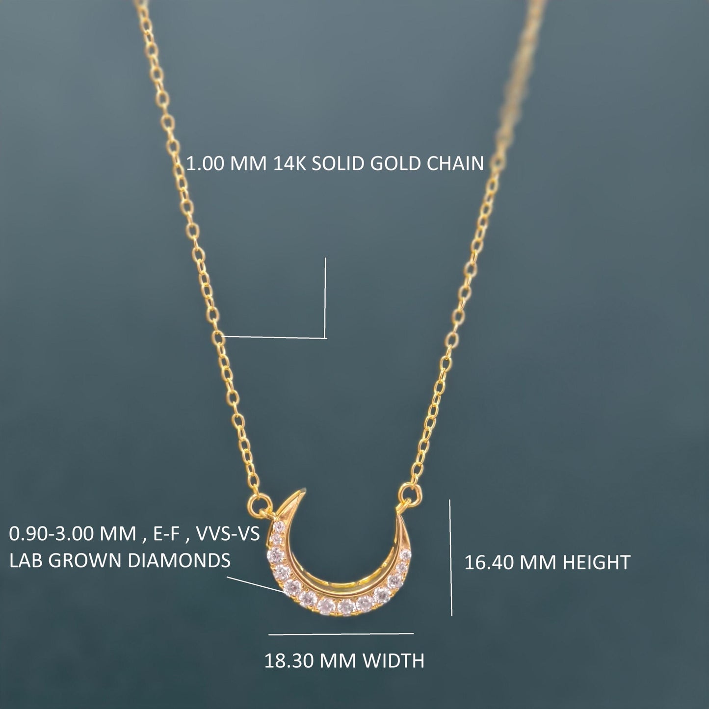 Crescent Moon Diamond 14k Gold Diamond Moon Charm luna necklace for women