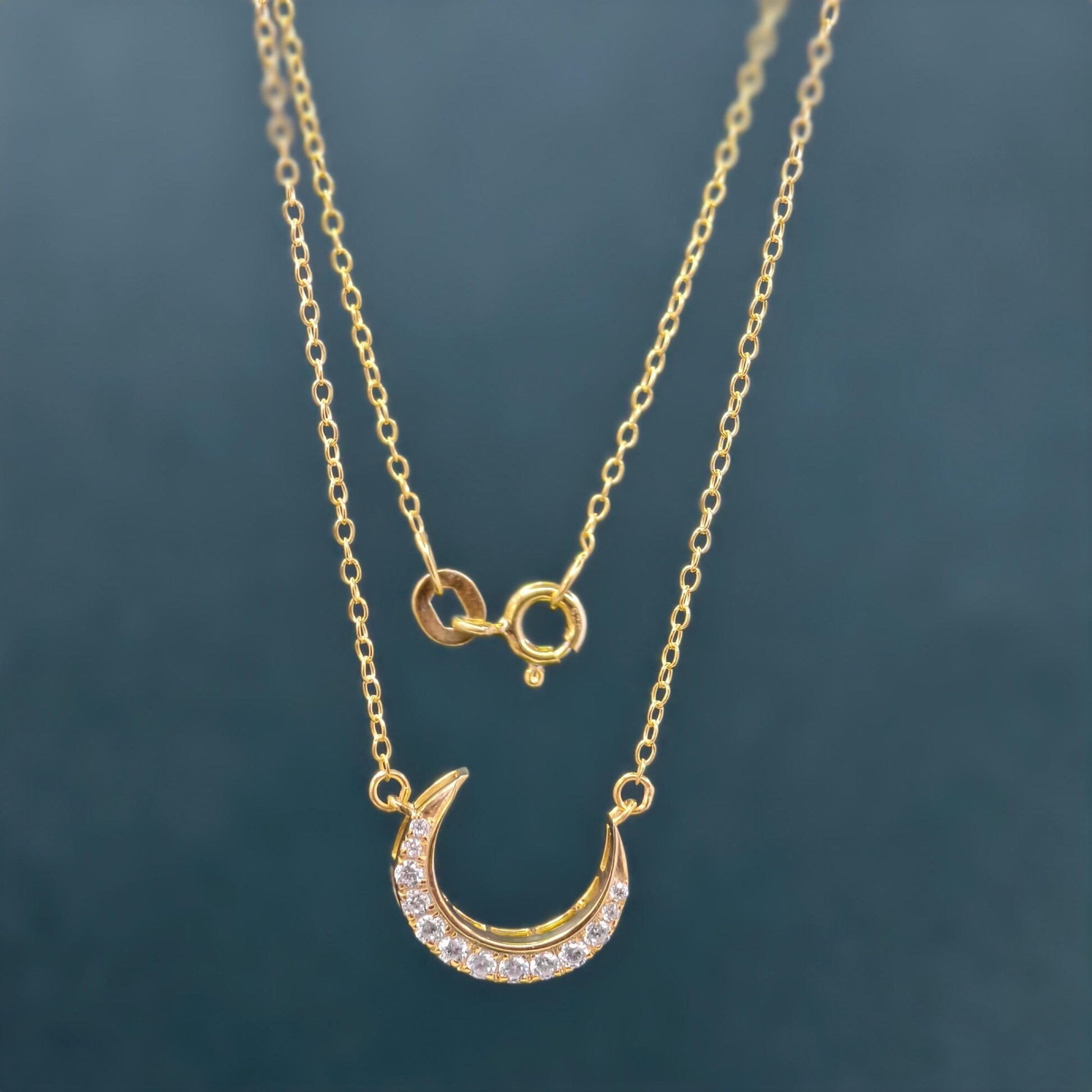 Crescent Moon Diamond 14k Gold Diamond Moon Charm luna necklace for women