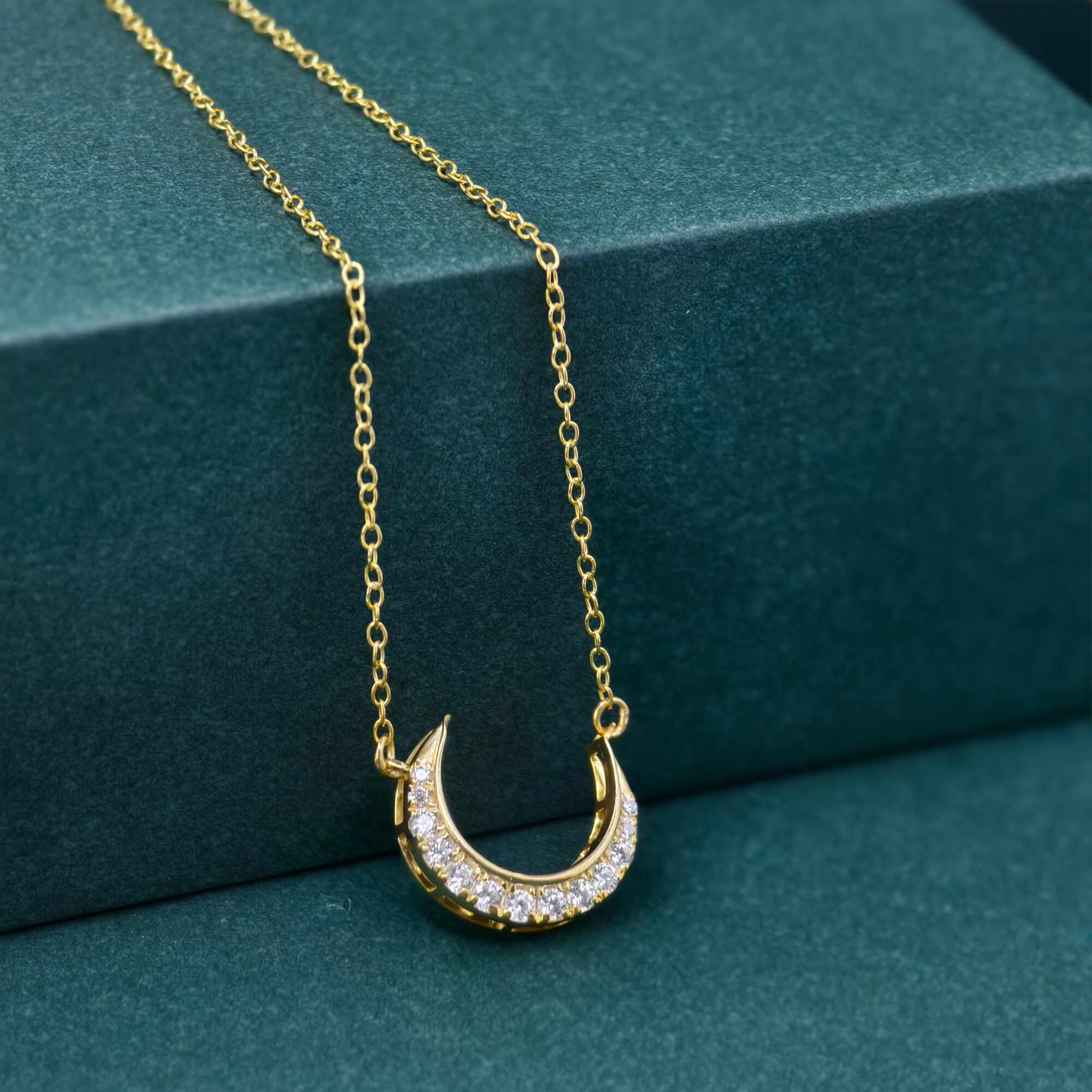 Crescent Moon Diamond 14k Gold Diamond Moon Charm luna necklace for women - JBR Jeweler