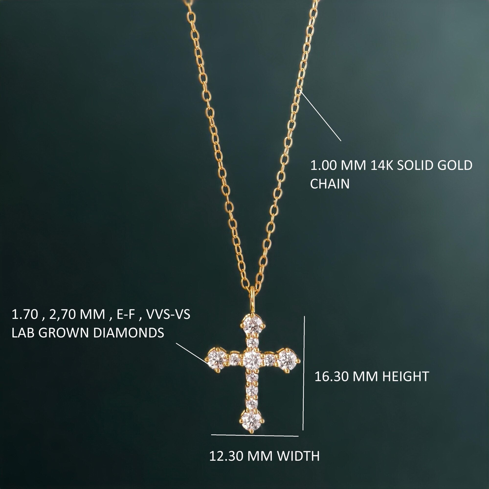 Cross Diamond Pendant 14K Real Gold Cross Moissanite Pendant Gold Religious Jewelry - JBR Jeweler