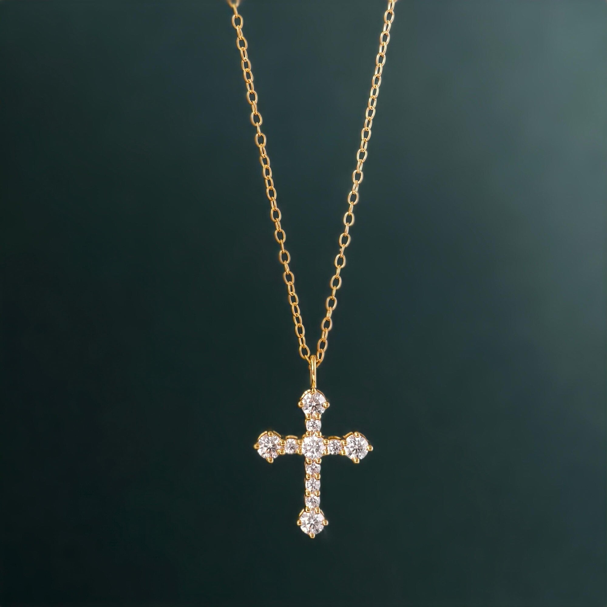Cross Diamond Pendant 14K Real Gold Cross Moissanite Pendant Gold Religious Jewelry - JBR Jeweler