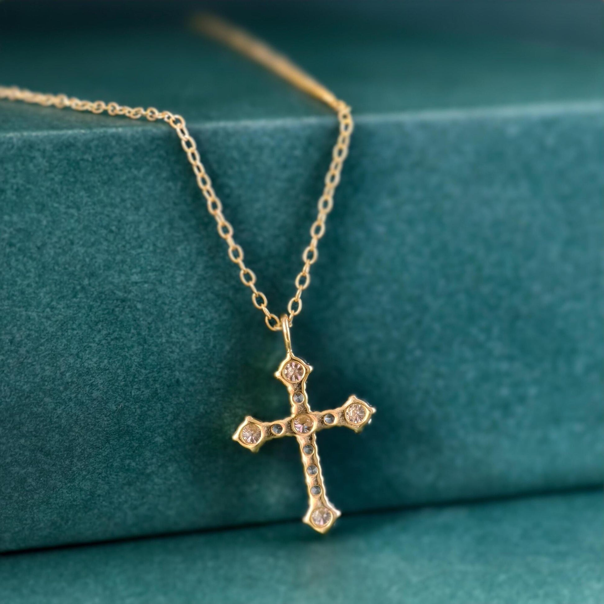 Cross Diamond Pendant 14K Real Gold Cross Pendant Gold Religious Jewelry