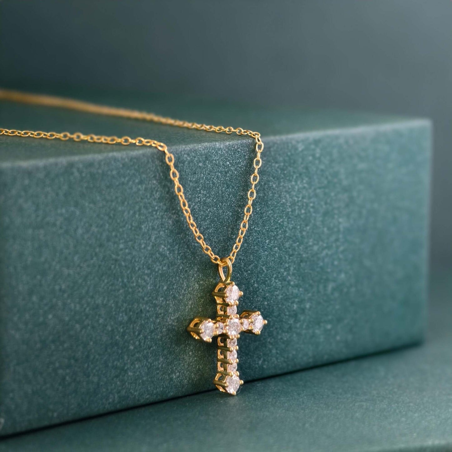 Cross Diamond Pendant 14K Real Gold Cross Pendant Gold Religious Jewelry