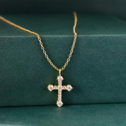 Cross Diamond Pendant 14K Real Gold Cross Pendant Gold Religious Jewelry