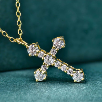 Cross Diamond Pendant 14K Real Gold Cross Pendant Gold Religious Jewelry