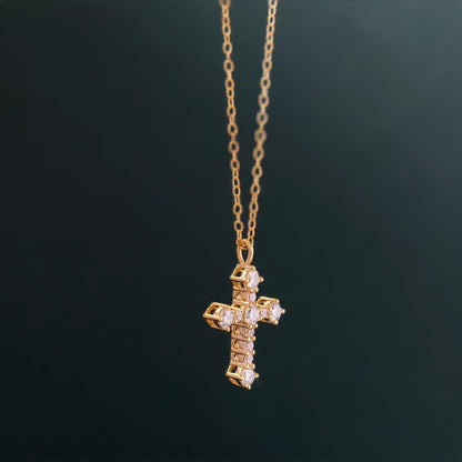 Cross Diamond Pendant 14K Real Gold Cross Pendant Gold Religious Jewelry