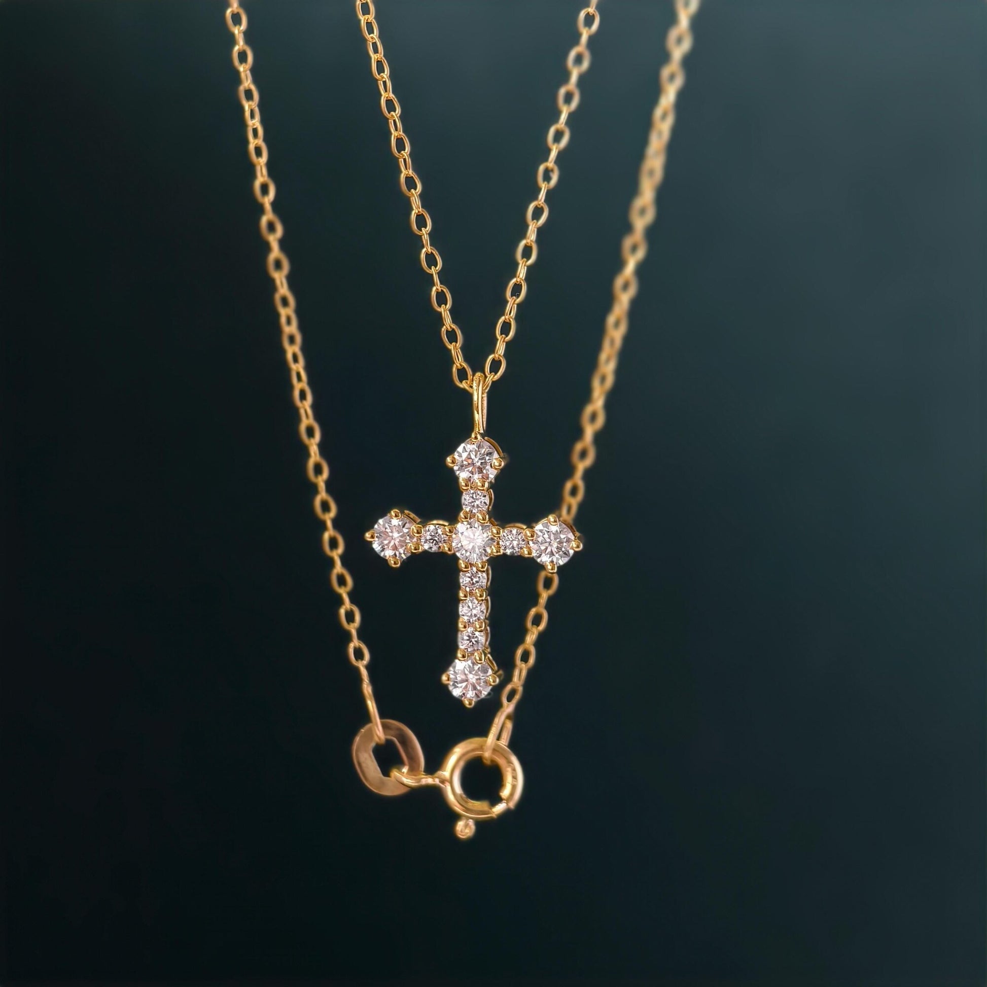 Cross Diamond Pendant 14K Real Gold Cross Pendant Gold Religious Jewelry