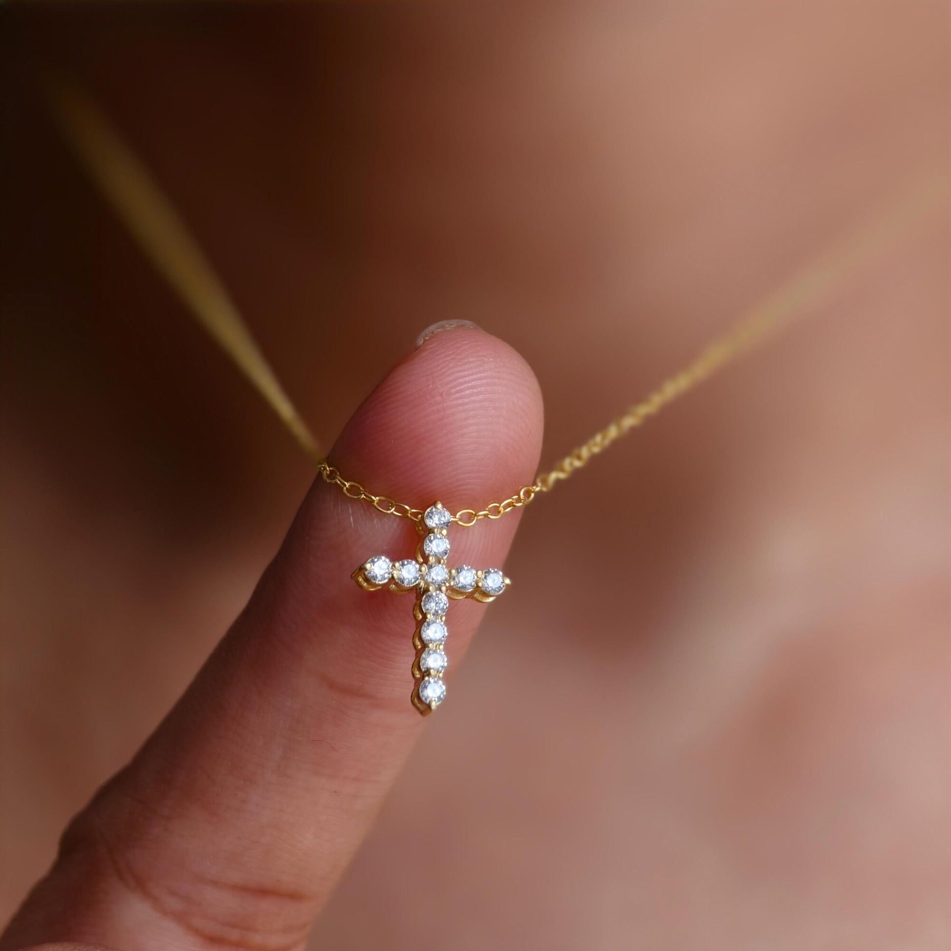 Cross Moissanite Diamond Pendant 14k Real Gold Cross Necklace For Woman, Religious Necklace