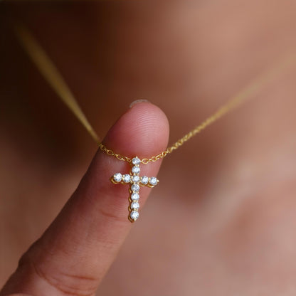 Cross Moissanite Diamond Pendant 14k Real Gold Cross Necklace For Woman, Religious Necklace