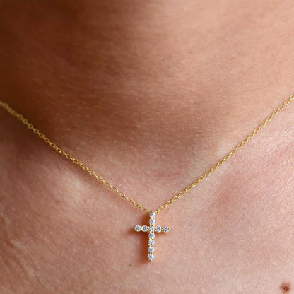 Cross Moissanite Diamond Pendant 14k Real Gold Cross Necklace For Woman, Religious Necklace