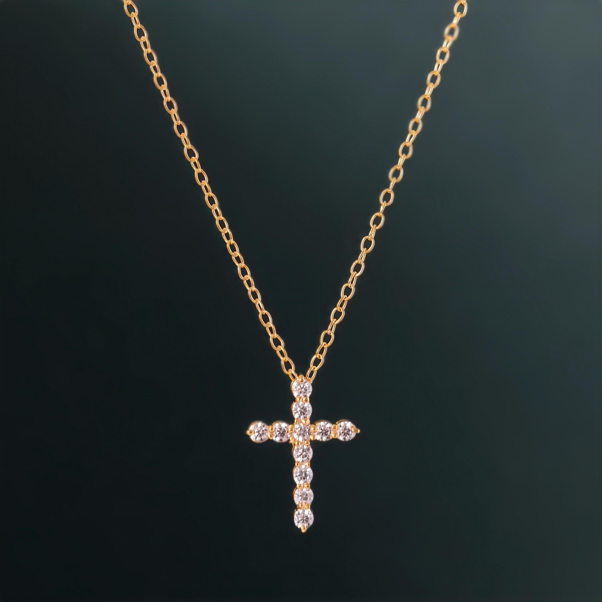 Cross Moissanite Diamond Pendant 14k Real Gold Cross Necklace For Woman, Religious Necklace - JBR Jeweler