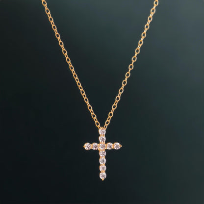 Cross Moissanite Diamond Pendant 14k Real Gold Cross Necklace For Woman, Religious Necklace